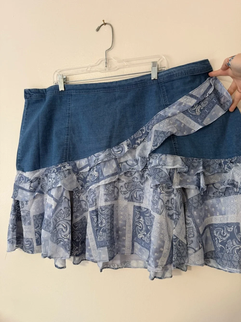 Denim & Paisley Patchwork Ruffled Denim Skirt Womens Size 26W Plus Size 3X - Picture 11 of 11